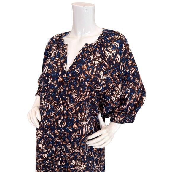 TOAST Dress Floral Leaf Print Cotton Relaxed 3/4 Puff Sleeve w/ Pockets Medium - Picture 5 of 8